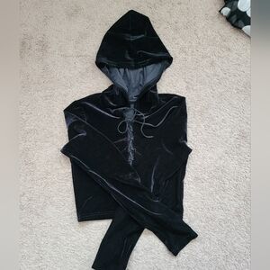 Velvet  Cropped Lace Up Hooded Top
